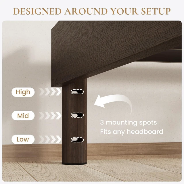Alt view image 5 of 7 - Full Size Bed Frame, Wood Platform Bed with Reinforced Metal Slats, 7.9 Inch Under-Bed Storage, No Box Spring Needed, Noise Free Design, Easy Assembly, Walnut