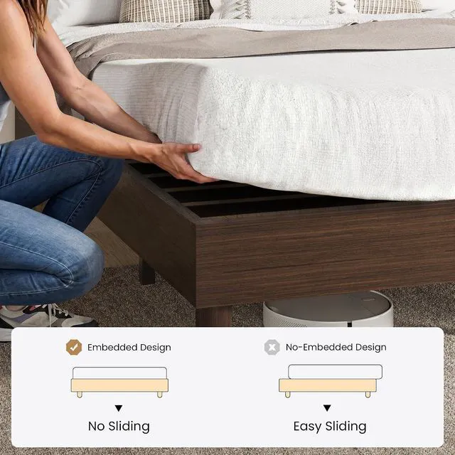 Alt view image 6 of 7 - Full Size Bed Frame, Wood Platform Bed with Reinforced Metal Slats, 7.9 Inch Under-Bed Storage, No Box Spring Needed, Noise Free Design, Easy Assembly, Walnut