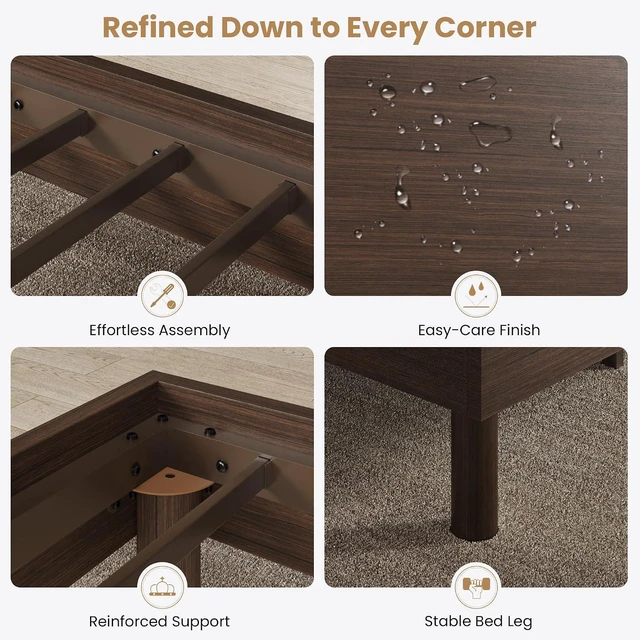 Alt view image 7 of 7 - Full Size Bed Frame, Wood Platform Bed with Reinforced Metal Slats, 7.9 Inch Under-Bed Storage, No Box Spring Needed, Noise Free Design, Easy Assembly, Walnut