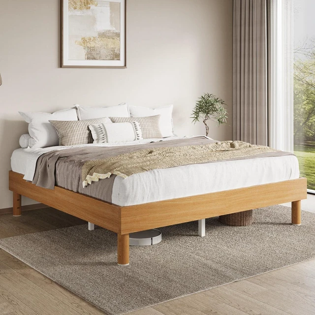 Alt view image 3 of 7 - King Size Bed Frame, Wood Platform Bed with Reinforced Metal Slats, 7.9 Inch Under-Bed Storage, No Box Spring Needed, Noise Free Design, Easy Assembly, Natural