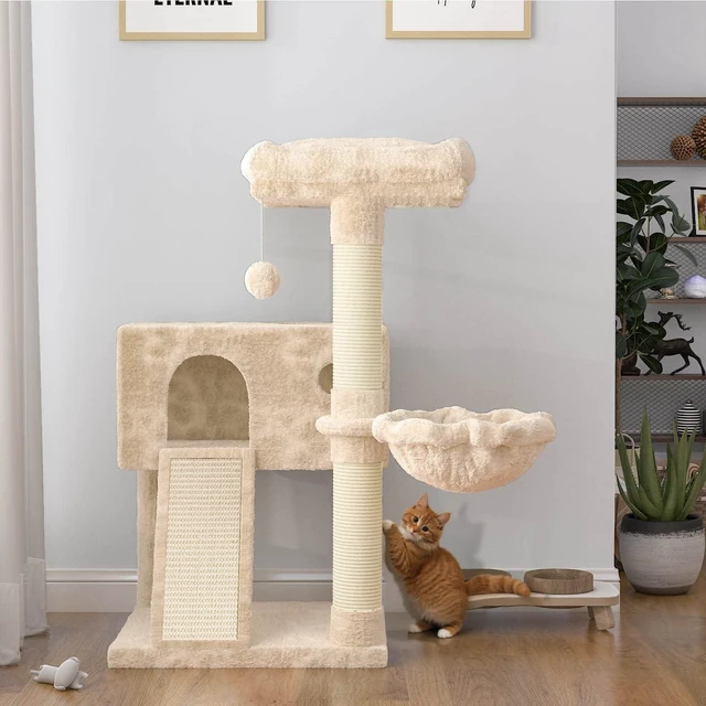 Alt view image 2 of 7 - Cat Tree 36 Inches Cat Tower with Hammock, Sisal Scratching Post for Indoor Kittens, Small Room, Beige