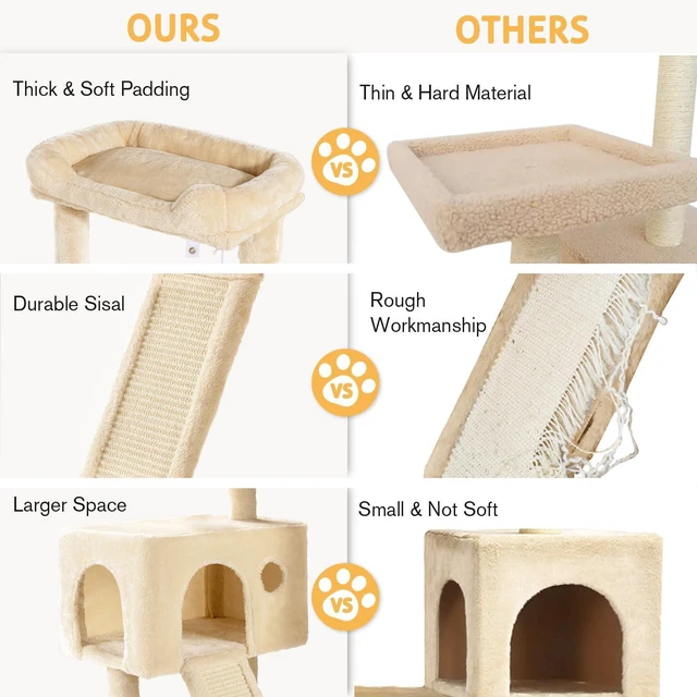 Alt view image 5 of 7 - Cat Tree 36 Inches Cat Tower with Hammock, Sisal Scratching Post for Indoor Kittens, Small Room, Beige
