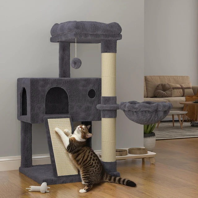 Main image of Cat Tree 36 Inches Cat Tower with Hammock, Sisal Scratching Post for Indoor Kittens, Small Room, Smoky Grey