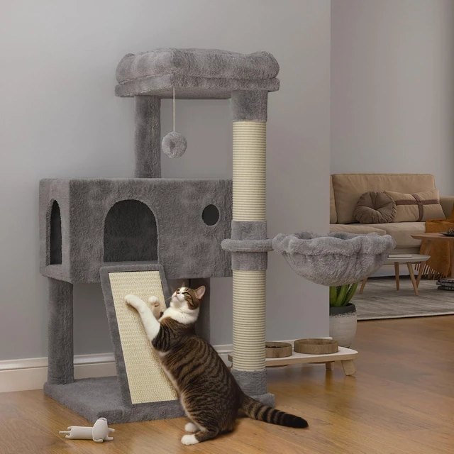 Main image of Cat Tree 36 Inches Cat Tower with Hammock, Sisal Scratching Post for Indoor Kittens, Small Room, Grey