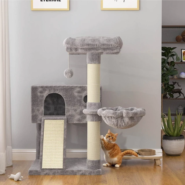 Alt view image 2 of 7 - Cat Tree 36 Inches Cat Tower with Hammock, Sisal Scratching Post for Indoor Kittens, Small Room, Grey