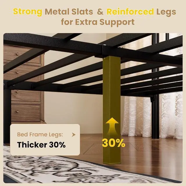 Alt view image 6 of 7 - Queen Size Vintage Victorian Metal Platform Bed Frame, Curved Iron Art Headboard & Footboard, Under Bed Storage, No Box Spring Needed, Easy Assembly, Classic Black
