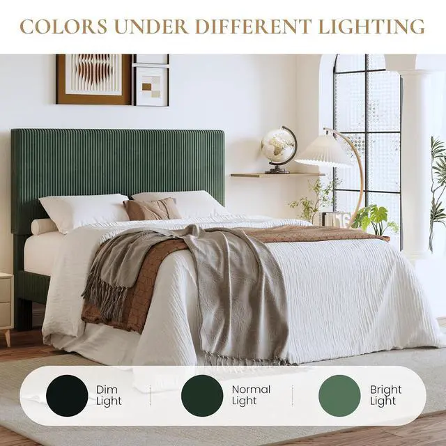 Alt view image 7 of 7 - Full Bed Frame, Velvet Platform Bed Frame with Vertical Channel Tufted Headboard, Upholstered Corduroy, Strong Wooden Slats, No Box Spring Needed, Easy Assembly, Dark Green