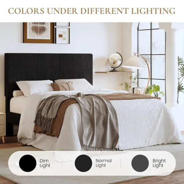 Alt view image 7 of 7 - Queen Bed Frame, Velvet Platform Bed Frame with Vertical Channel Tufted Headboard, Upholstered Corduroy, Strong Wooden Slats, No Box Spring Needed, Easy Assembly, Black