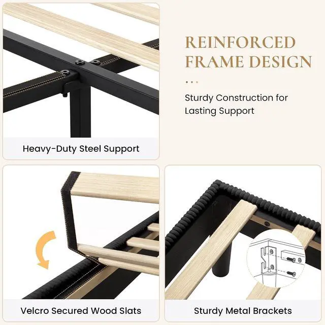 Alt view image 5 of 7 - Queen Bed Frame, Velvet Platform Bed Frame with Vertical Channel Tufted Headboard, Upholstered Corduroy, Strong Wooden Slats, No Box Spring Needed, Easy Assembly, Black