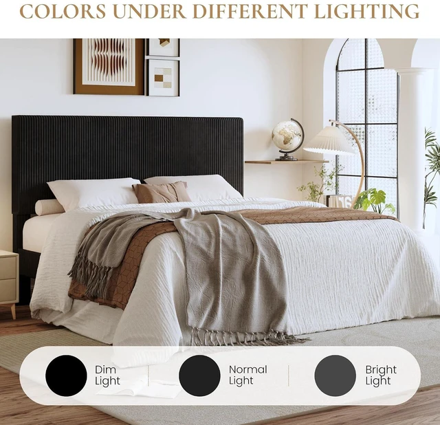 Alt view image 7 of 7 - King Bed Frame, Velvet Platform Bed Frame with Vertical Channel Tufted Headboard, Upholstered Corduroy, Strong Wooden Slats, No Box Spring Needed, Easy Assembly, Black