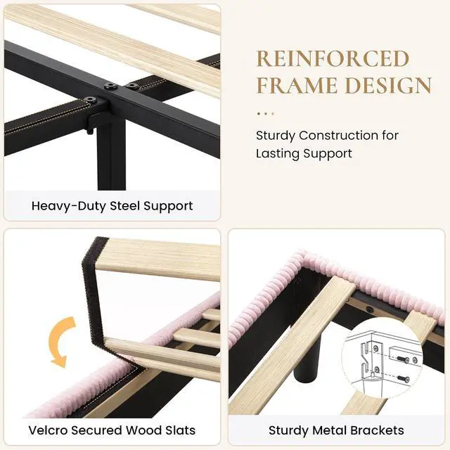 Alt view image 5 of 7 - King Bed Frame, Velvet Platform Bed Frame with Vertical Channel Tufted Headboard, Upholstered Corduroy, Strong Wooden Slats, No Box Spring Needed, Easy Assembly, Light Pink