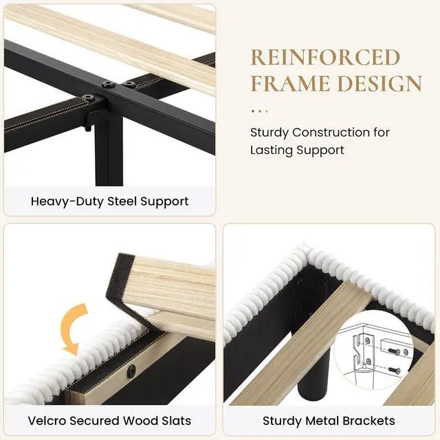 Alt view image 5 of 7 - King Bed Frame, Velvet Platform Bed Frame with Vertical Channel Tufted Headboard, Upholstered Corduroy, Strong Wooden Slats, Mattress Foundation, No Box Spring Needed, Easy Assembly, White