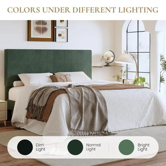 Alt view image 7 of 7 - King Bed Frame, Velvet Platform Bed Frame with Vertical Channel Tufted Headboard, Upholstered Corduroy, Strong Wooden Slats, No Box Spring Needed, Easy Assembly, Dark Green