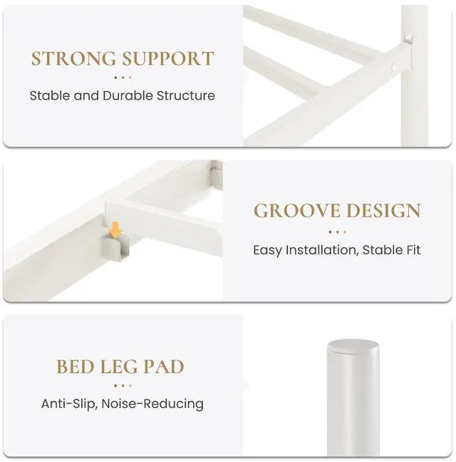 Alt view image 6 of 7 - Vintage Twin Metal Bed Frame with Headboard and Footboard, Heavy Duty Platform Bed Frame, 12.4" Under-Bed Storage, Noise-Free, No Box Spring Needed, Easy Assembly, White