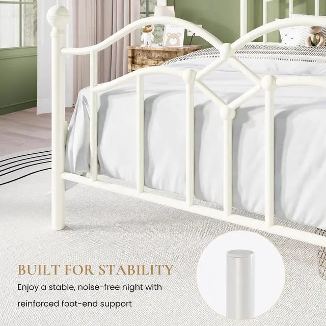 Alt view image 5 of 7 - Vintage Twin Metal Bed Frame with Headboard and Footboard, Heavy Duty Platform Bed Frame, 12.4" Under-Bed Storage, Noise-Free, No Box Spring Needed, Easy Assembly, White