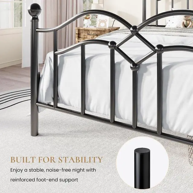 Alt view image 5 of 7 - Vintage Twin Metal Bed Frame with Headboard and Footboard, Heavy Duty Platform Bed Frame, 12.4" Under-Bed Storage, Noise-Free, No Box Spring Needed, Easy Assembly, Black