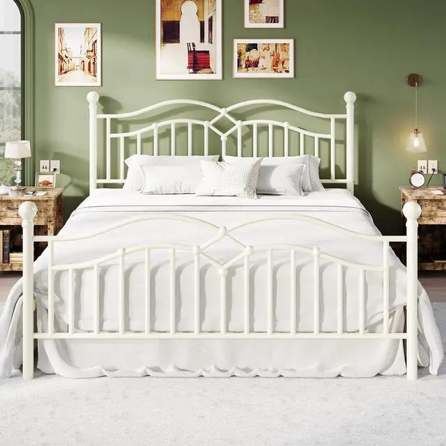 Main image of Vintage King Metal Bed Frame with Headboard and Footboard, Heavy Duty Platform Bed Frame, 12.4" Under-Bed Storage, Noise-Free, No Box Spring Needed, Easy Assembly, White