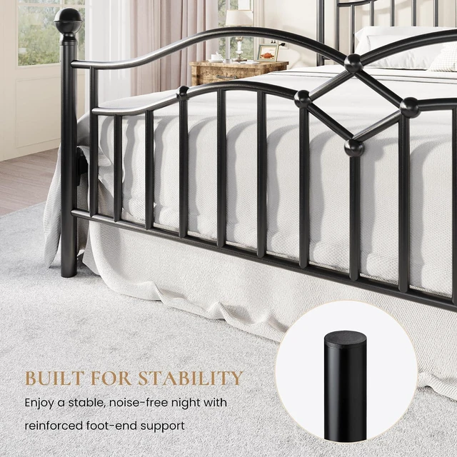 Alt view image 6 of 7 - Vintage King Metal Bed Frame with Headboard and Footboard, Heavy Duty Platform Bed Frame, 12.4" Under-Bed Storage, Noise-Free, No Box Spring Needed, Easy Assembly, Black