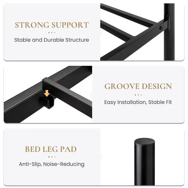 Alt view image 7 of 7 - Vintage Full Metal Bed Frame with Headboard and Footboard, Heavy Duty Platform Bed Frame, 12.4" Under-Bed Storage, Noise-Free, No Box Spring Needed, Easy Assembly, Black