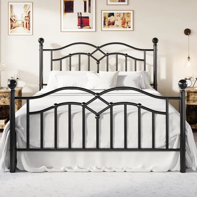 Main image of Vintage Full Metal Bed Frame with Headboard and Footboard, Heavy Duty Platform Bed Frame, 12.4" Under-Bed Storage, Noise-Free, No Box Spring Needed, Easy Assembly, Black
