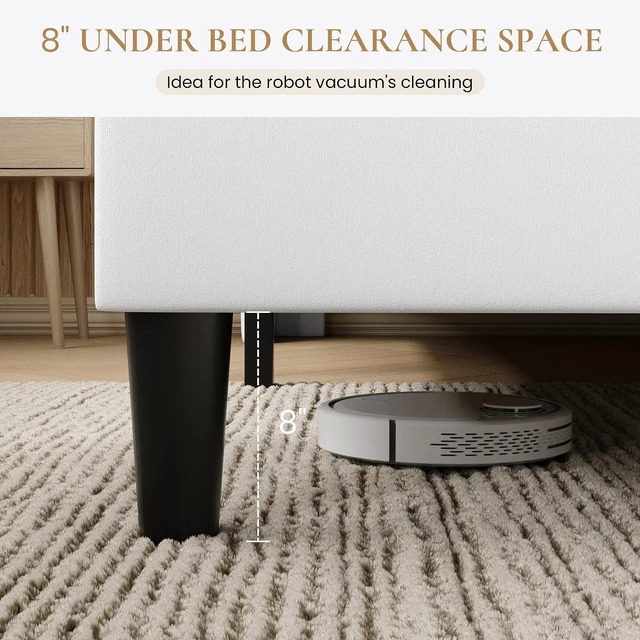 Alt view image 7 of 7 - Full Size Velvet Bed Frame with Geometric Wingback Headboard, Upholstered Platform Bed with Wooden Slats Support, 8" Under-Bed Space, No Box Spring Needed, Easy Assembly, White