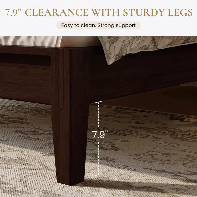 Alt view image 4 of 7 - Queen Size Bamboo Bed Frame with Tall Headboard, Japanese Joinery Platform Bed, Sturdy Wood Slat Support, 7.9" Under-Bed Storage, No Box Spring Needed, Easy Assembly, Midnight Black