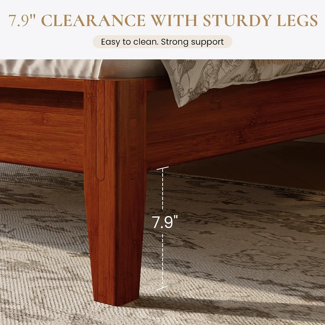 Alt view image 4 of 7 - King Size Bamboo Bed Frame with Tall Headboard, Japanese Joinery Platform Bed, Sturdy Wood Slat Support, 7.9" Under-Bed Storage, No Box Spring Needed, Easy Assembly, Warm Brown