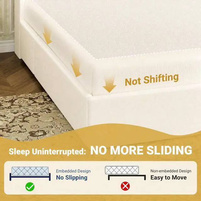 Alt view image 6 of 7 - Full Upholstered Platform Bed Frame with 3 Spacious Storage Drawers, Built-in LED Lights & Charging Station, Vertical Tufted Headboard with Shelf, No Box Spring Needed, Chenille White