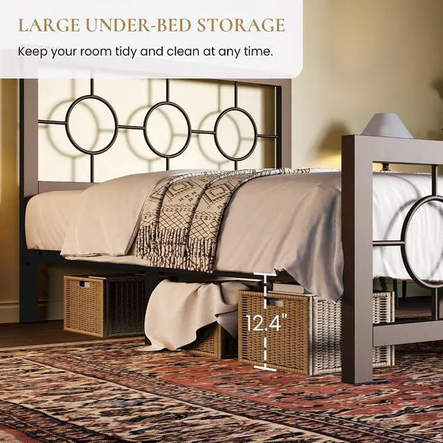 Alt view image 5 of 7 - Twin Metal Bed Frame with Vintage Circular Design Headboard and Footboard, No Box Spring Required, Easy Assembly, Noise-Free,Brown