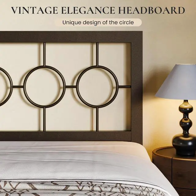 Alt view image 4 of 7 - Twin Metal Bed Frame with Vintage Circular Design Headboard and Footboard, No Box Spring Required, Easy Assembly, Noise-Free,Brown