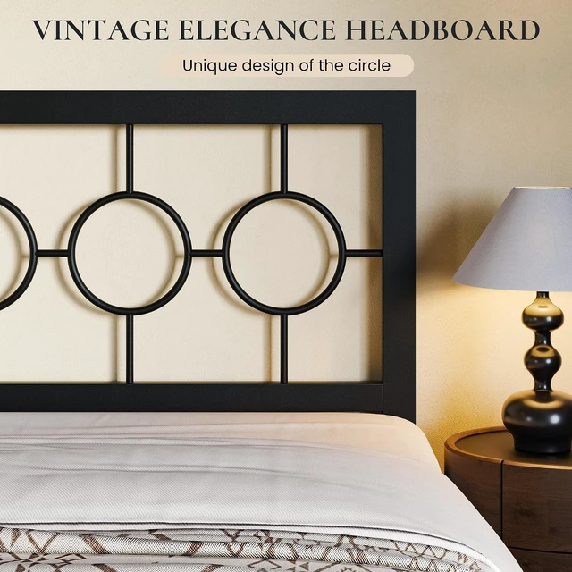 Alt view image 4 of 7 - King Size Metal Bed Frame with Vintage Circular Design Headboard and Footboard,No Box Spring Required,Easy Assembly,Noise-Free,Black