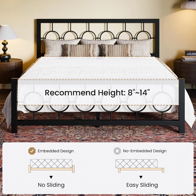 Alt view image 7 of 7 - King Size Metal Bed Frame with Vintage Circular Design Headboard and Footboard,No Box Spring Required,Easy Assembly,Noise-Free,Black