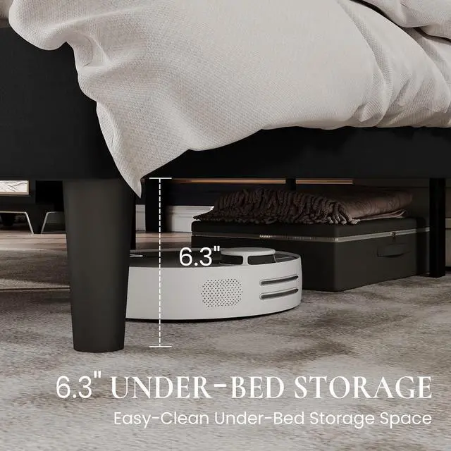 Alt view image 6 of 7 - Queen Size Bed Frame with Adjustable Upholstered Velvet Rivets Headboard, Sturdy Wooden Slats, Strong Platform Support for Mattress, No Box Spring Needed, Easy Assembly, Black
