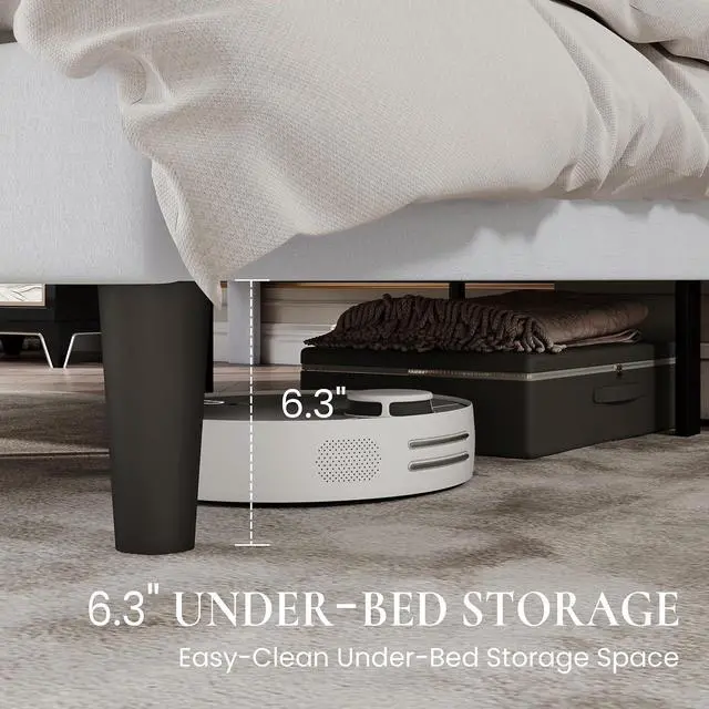 Alt view image 6 of 7 - King Size Bed Frame with Adjustable Upholstered Velvet Rivets Headboard, Sturdy Wooden Slats, Strong Platform Support for Mattress, No Box Spring Needed, Easy Assembly, White