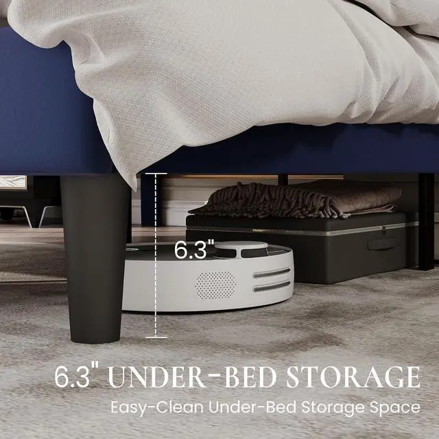 Alt view image 6 of 7 - King Size Bed Frame with Adjustable Upholstered Velvet Rivets Headboard, Sturdy Wooden Slats, Strong Platform Support for Mattress, No Box Spring Needed, Easy Assembly, Blue