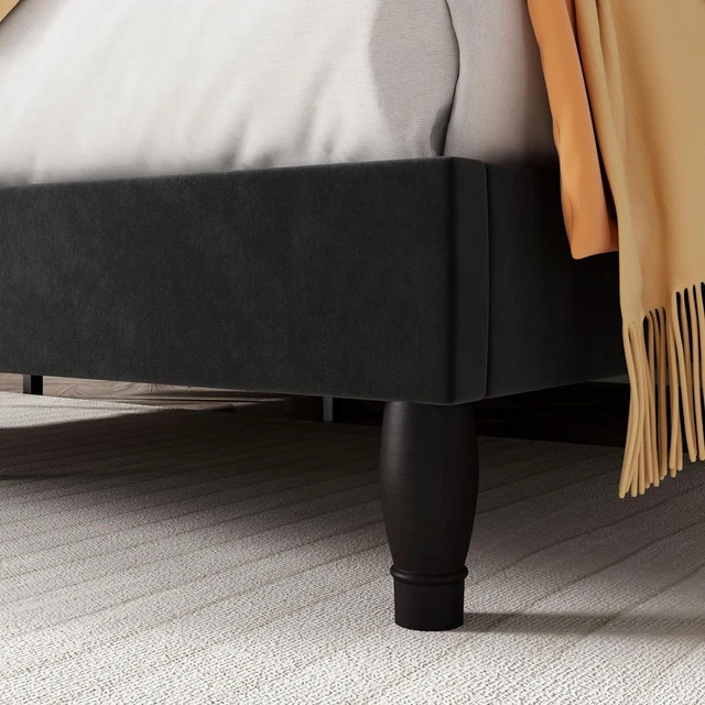 Alt view image 5 of 7 - King Size Platfrom Bed Frame with Adjustable Headboard/Velvet Upholstered Diamond Button Tufted and Metal Studs/No Box Spring Needed/Easy Assembly/Wooden Slat Support/Black
