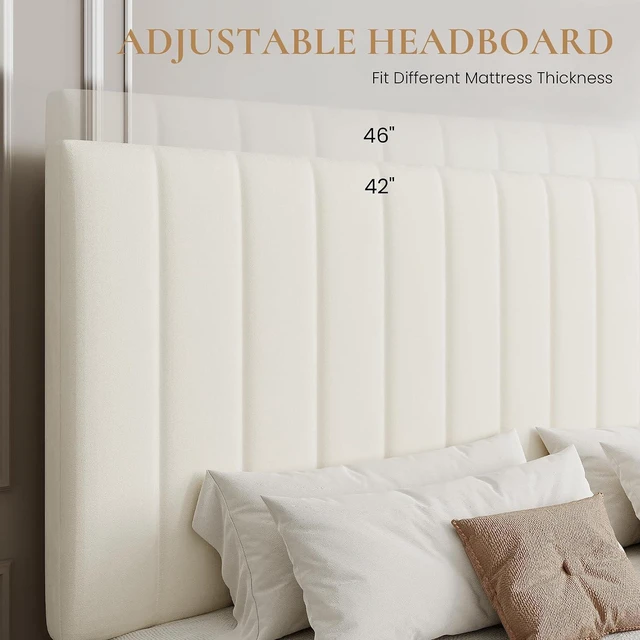 Alt view image 4 of 7 - King Size Platform Bed Frame with 4 Storage Drawers, Vertical Channel Tufted Adjustable Headboard, Velvet Upholstered, Wooden Slats Support, No Box Spring Needed, Easy Assembly, Cream