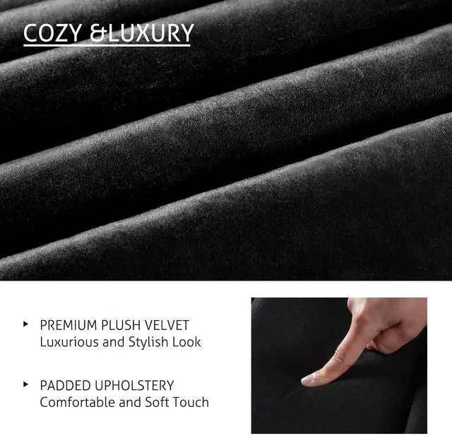 Alt view image 5 of 7 - King Bed Frame/Velvet Upholstered Platform Bed Frame with Headboard/Strong Wood Slats Support/Mattress Foundation/No Box Spring Needed - Black