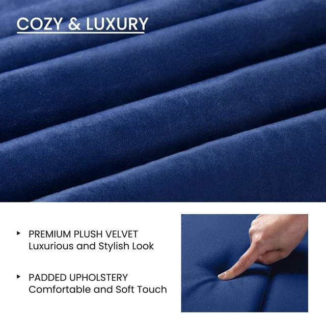 Alt view image 5 of 7 - King Bed Frame/Velvet Upholstered Platform Bed Frame with Headboard/Strong Wood Slats Support/Mattress Foundation/No Box Spring Needed - Dark Blue