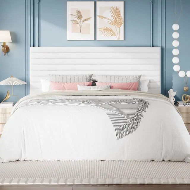 Alt view image 3 of 7 - King Size Platform Bed Frame with Adjustable Headboard, Velvet Upholstered Bed with Under-Bed Storage, Modern Horizontal Channel Tufted, Wood Slats Support, No Box Spring Needed, White