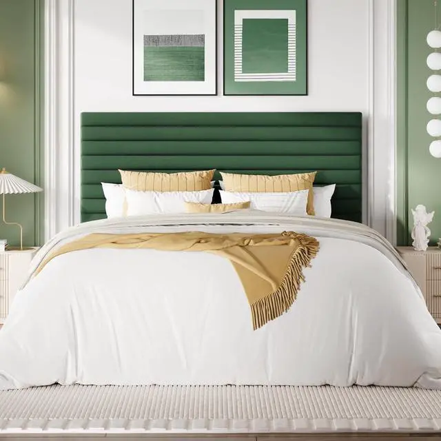 Alt view image 3 of 7 - Queen Size Platform Bed Frame with Adjustable Headboard, Velvet Upholstered Bed with Under-Bed Storage, Modern Horizontal Channel Tufted, Wood Slats Support, No Box Spring Needed, Green