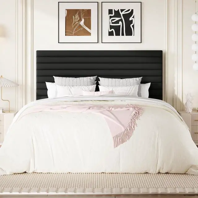 Alt view image 3 of 7 - Full Size Platform Bed Frame with Adjustable Headboard, Velvet Upholstered Bed with Under-Bed Storage, Modern Horizontal Channel Tufted, Wood Slats Support, No Box Spring Needed, Black