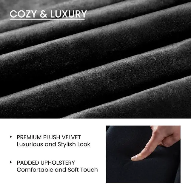 Alt view image 5 of 7 - Queen Bed Frame/Velvet Upholstered Platform Bed Frame with Headboard/Strong Wood Slats Support/Mattress Foundation/No Box Spring Needed - Black