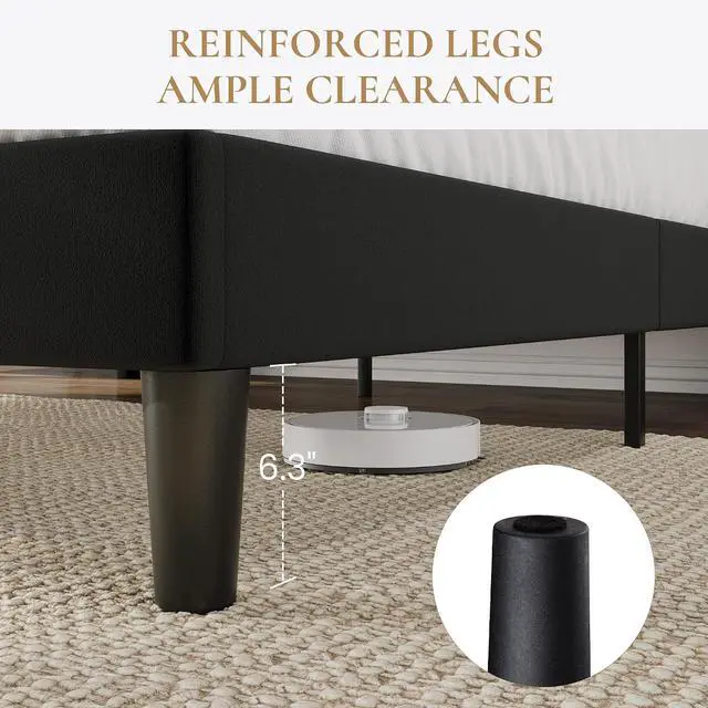 Alt view image 7 of 7 - Queen Bed Frame, Velvet Upholstered Platform Bed Frame with Wingback Storage Headboard & Charging Station, Geometric Tufted Design, No Box Spring Needed, Easy Assembly, Black