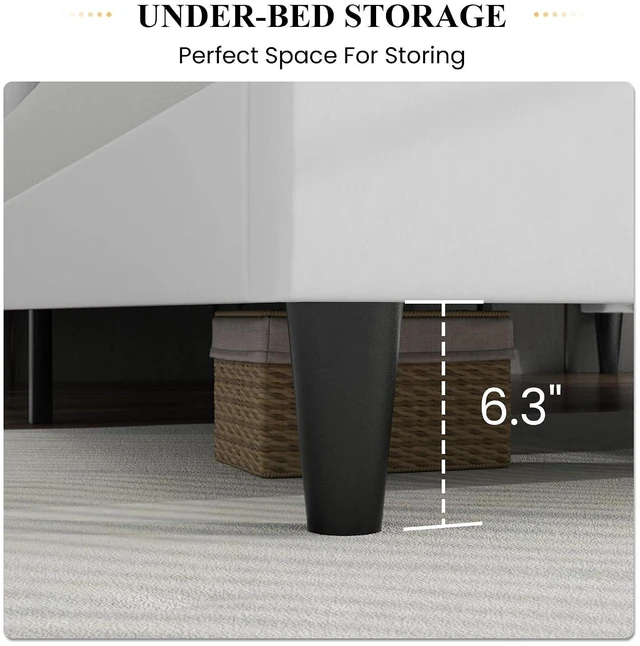 Alt view image 7 of 7 - Full Bed Frame/Velvet Upholstered Platform Bed Frame with Headboard/Strong Wood Slats Support/Mattress Foundation/No Box Spring Needed/Easy Assembly/White