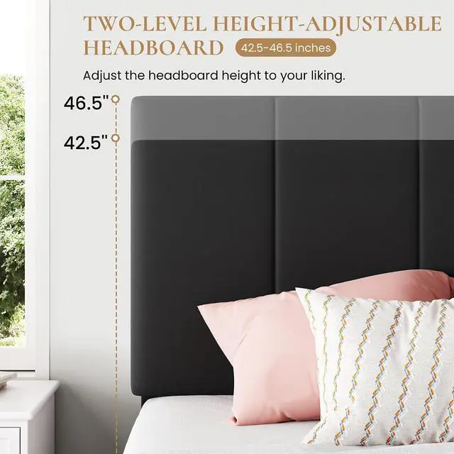 Alt view image 4 of 7 - Queen Size Lift Up Storage Bed Frame, Adjustable Headboard, Hydraulic Support, Velvet Upholstered, Easy Installation, No Box Spring Needed, Black