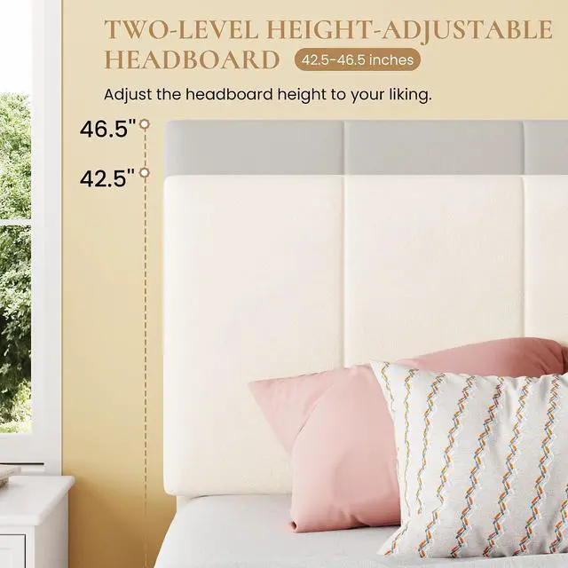 Alt view image 4 of 7 - King Size Lift Up Storage Bed Frame, Adjustable Headboard, Hydraulic Support, Velvet Upholstered, Easy Installation, No Box Spring Needed, Cream