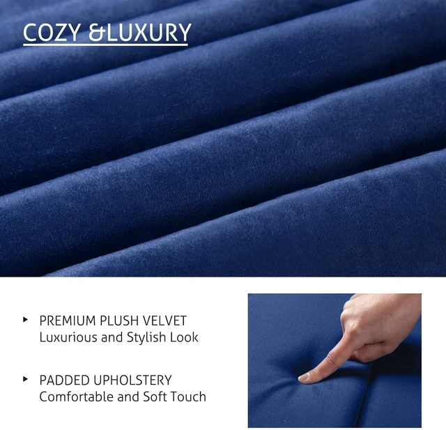 Alt view image 5 of 7 - Full Bed Frame/Velvet Upholstered Platform Bed Frame with Headboard/Strong Wood Slats Support/Mattress Foundation/No Box Spring Needed - Dark Blue