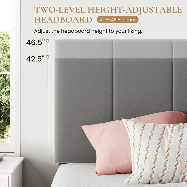 Alt view image 4 of 7 - King Size Lift Up Storage Bed Frame, Adjustable Headboard, Hydraulic Support, Velvet Upholstered, Easy Installation, No Box Spring Needed, Gray