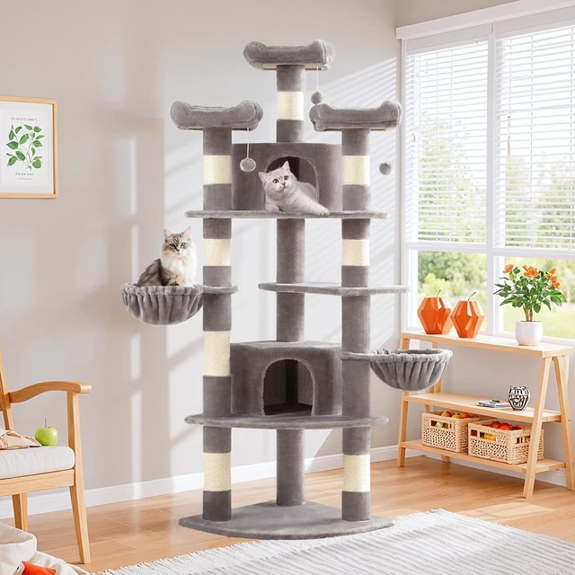 Main image of 73" Space-Saving Cat Tree/Multi-Level Tall Cat Tower with Perches/Scratching Posts/Condo & Hanging Baskets/Modern Fan-Shaped Design for Indoor Kitties/Pet Activity House/Grey